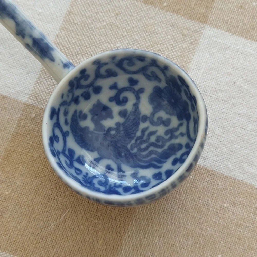 Antique transferware blue and white porcelain spoon china 5